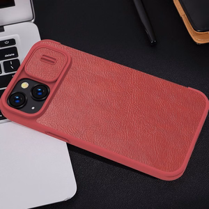 Nillkin Qin Nahast Pro Case iPhone 14 Plus kaamerakate Holster Cover Flip Case Sinine