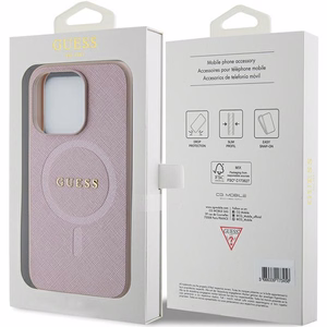 Guess Saffiano MagSafe ümbris jaoks iPhone 15 Pro - roosa