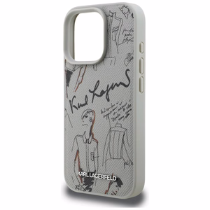 Karl Lagerfeld Grained Pattern & Logo MagSafe Ümbris for iPhone 16 Pro Max - hall