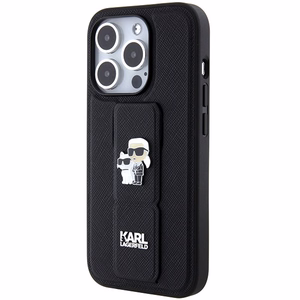 Karl Lagerfeld Gripstand Saffiano Karl&Choupette Pins ümbris jaoks iPhone 15 Pro - must