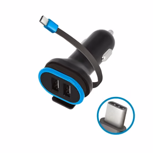 Forever CC-02 autolaadija 2x USB 3A must koos USB-C kaabliga 0,2 m