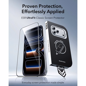 ESR UltraFit Classic 2 karastatud klaasi komplekt mudelitele iPhone 18 Pro / 17 Pro, must