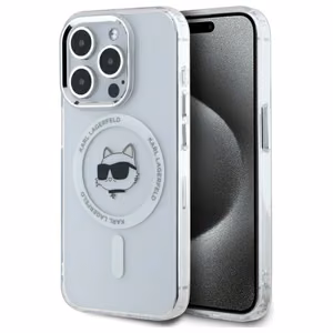Karl Lagerfeld IML Metal Choupette Head MagSafe iPhone 15 Pro Ümbris - valge