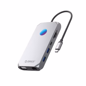 Orico XCR 12in1 RGB USB-C Docking Station 3x USB-A 3.1 1x USB-A 2.0 1x USB-C PD 100 W 1x USB-C 3.1 1x HDMI 1.4 4K 30Hz 1x VGA 1080p 1x microSD/SD 3.0 1x RJ Gigabit Ethernet 1x Audio CTIA 3.5 mm - Gray