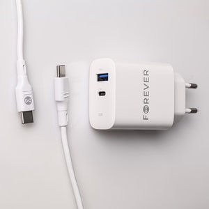 Forever TC-07-30AC PD QC laadija 1x USB-C 1x USB 30W valge + USB-C - USB-C kaabel 60W