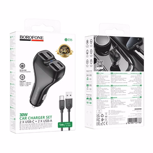 Borofone Car charger BZ35 Leader - 2 x Type C + USB - PD 30W with cable USB to Type C black