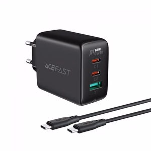 Laadija Acefast A13 must 65W (2xPD / 1xQC3.0) + Type-C / Type-C 120cm kaabel