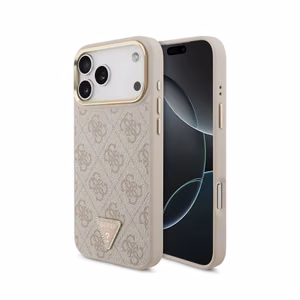Guess PU Leather 4G Strass Triangle Logo Gold Frame MagSafe ümbris Apple iPhone 18 Pro Max telefonile, roosa