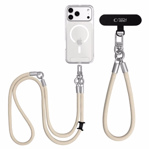 Tech-Protect C10S Crossbody Phone Lanyard (114 cm) + Wrist Strap (31 cm) - Beige Titanium