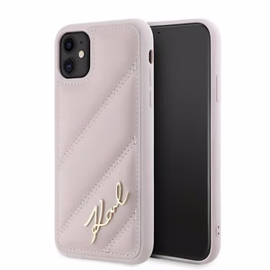 Karl Lagerfeld Diagonal Quilted Script ümbris jaoks iPhone 11 / Xr - roosa