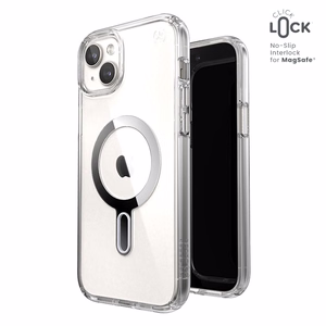 Speck Presidio Perfect-Clear MagSafe ümbris ClickLock-tehnoloogiaga seadmele iPhone 15 Plus / 14 Plus, läbipaistev kroomivärvi rõngaga