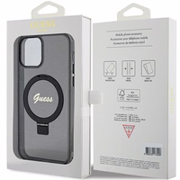 Guess Ring Stand Script Glitter MagSafe ümbris jaoks iPhone 12/12 Pro - must