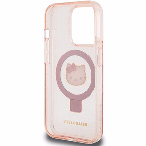 Hello Kitty Ring Stand Glitter Electrop Logo MagSafe Ümbris jaoks iPhone 15 Pro - Roosa