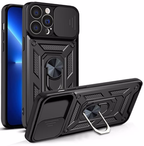 Hybrid Armor Camshield ümbris iPhone 13 Pro jaoks soomustatud ümbris koos kaamerakattega musta värvi