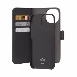 Puro Wallet Detachable MagSafe 2в1 PU Leather Чехол с клапаном и кошельком для iPhone 15 Pro Max - чёрный