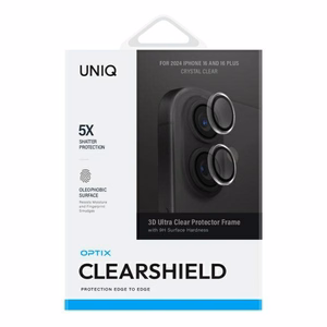 Защита объектива камеры Uniq Optix Clear для iPhone 16 / 16 Plus с аппликатором - прозрачный чёрный