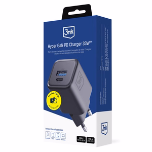 3mk Hyper Charger PD 33W GaN QC4+ PPS AFC FCP SCP 1A1C seinalaadija - must