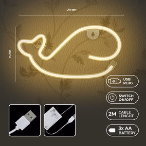 Neon LED Light WHALE warm valge Bat + USB FLNE09 Forever Light