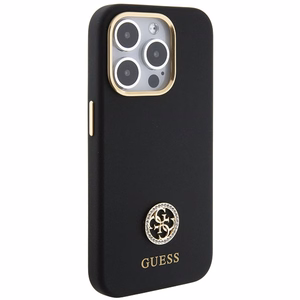 Guess Silicone Logo Strass 4G чехол для iPhone 15 Pro Max - чёрный