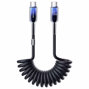 Joyroom S-A43 Crystal-Clear Series 60W USB-C - USB-C spiral kaabel 1.5m - must
