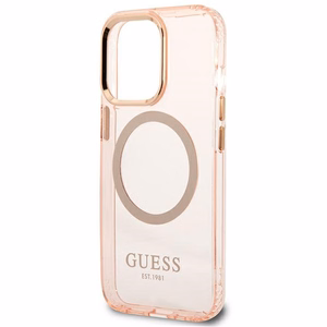 Guess Gold Outline Translucent MagSafe чехол для iPhone 13 Pro Max - розовый