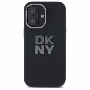 DKNY Liquid Silicone Metal Logo iPhone 16 Ümbris - Must
