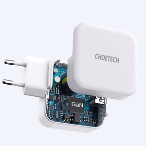 Choetech fast GaN wall Laadija USB Type C PD USB-A QC3.0 65W 3,25A valge (PD8002)