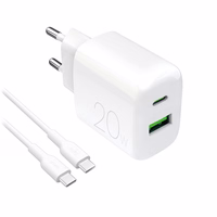 Puro PROLITE 20W USB-A / USB-C wall laadija + USB-C - USB-C kaabel 1.2m - valge