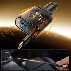 Joyroom JR-CCL07 3-in-1 Car Laadija with Built-in Retractable Kaabel - Dark hall