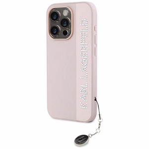 Karl Lagerfeld Saffiano Rhinestones & Charm ümbris jaoks iPhone 15 Pro - roosa