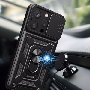 Hybrid Armor Camshield ümbris with stand and camera cover jaoks iPhone 15 Pro - roosa