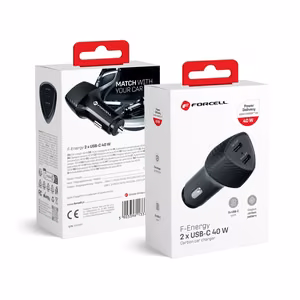 FORCELL CARBON car laadija Type C 3.0 PD20W + Type C 3.0 PD20W CC50-2C must (Total 40W)