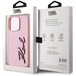 Karl Lagerfeld Wrinkled Metal Signature iPhone 15 Pro Ümbris - Roosa