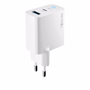 Forever TC-06-65AC GaN PD QC laadija 1x USB-C 1x USB 65W valge