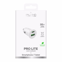 Puro Pro Lite Car Laadija 1x USB-A + 1x USB-C Power Delivery 20W - valge