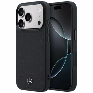Mercedes Leather Mesh with Bow Line MagSafe ümbris iPhone 17 Pro Max jaoks, must