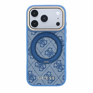 Guess PU 4G Ring Stand MagSafe ümbris Apple iPhone 18 Pro jaoks, sinine
