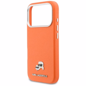 Karl Lagerfeld Karl & Choupette Head Pins Saffiano MagSafe ümbris iPhone 17 Pro jaoks - oranž