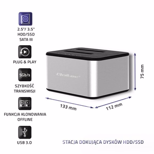 Qoltec 5316 HDD/SSD Dokkimisjaam 2x 2.5"/3.5" SATA USB 3.0 Kloonimine