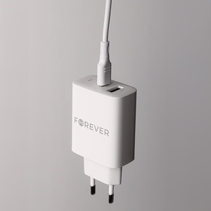Forever TC-07-30AC PD QC laadija 1x USB-C 1x USB 30W valge + USB-C - USB-C kaabel 60W