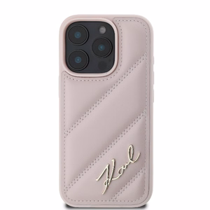 Karl Lagerfeld Quilted Signature iPhone 16 Pro Ümbris - Roosa
