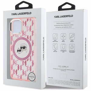 Karl Lagerfeld IML Monogram Karl & Choupette Head MagSafe iPhone 15 Ümbris - roosa