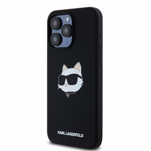 Силиконовый чехол Karl Lagerfeld Choupette Head MagSafe для iPhone 15 Pro Max - чёрный