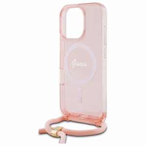 Guess Crossbody Cord Script MagSafe Ümbris jaoks iPhone 16 Pro Max - roosa