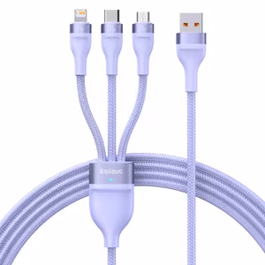 Baseus Kaabel Flash Series II 3 in 1 - USB to Type C, Lightning, Micro USB - 100W 6A 1,2 metres (CASS030005) purple