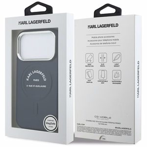 Karl Lagerfeld Embossed Open Ring RSG Logo MagSafe ümbris iPhone 18 Pro Max / 17 Pro Max jaoks; värv: sinine