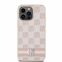 DKNY Leather Checkered Mono Pattern & Printed Stripes ümbris jaoks iPhone 14 Pro Max - roosa