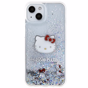 Hello Kitty Liquid Glitter Charms Kitty Head ümbris jaoks iPhone 15 - hõbedane