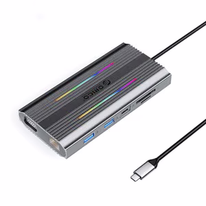 Orico XCR 12in1 RGB USB-C Docking Station 3x USB-A USB-C PD 100W HDMI 4K VGA RJ45 Gigabit SD and microSD Card Reader - Gray