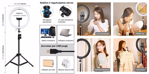 LED Ring Lamp 30 cm Koos Desktop Tripod Mount Up To 1.1m, Phone Clamp, USB
